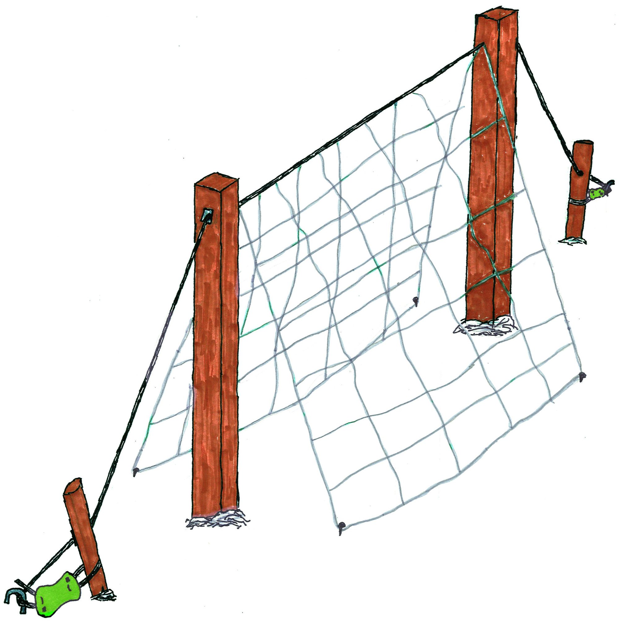 A-frame trellis system trellis netting anchor stakes poly line tensioners